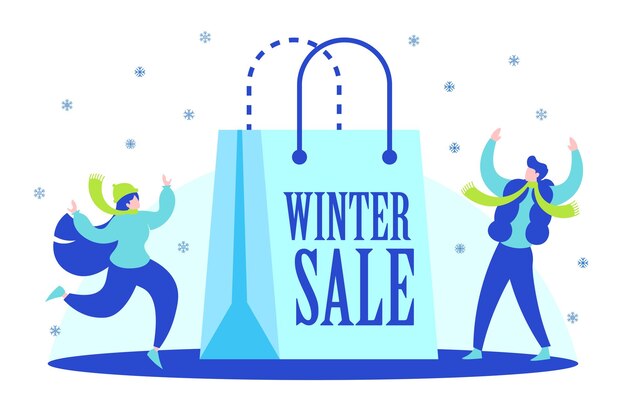 Venta de invierno Ilustración plana vectorial de escenas creativas