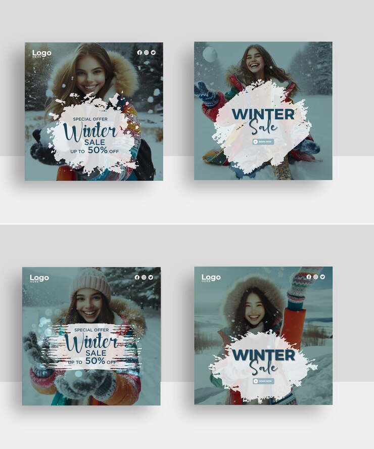 Vector venta de invierno nuevo año post cuadrado plantilla de redes sociales diseño de banner de venta de invierno