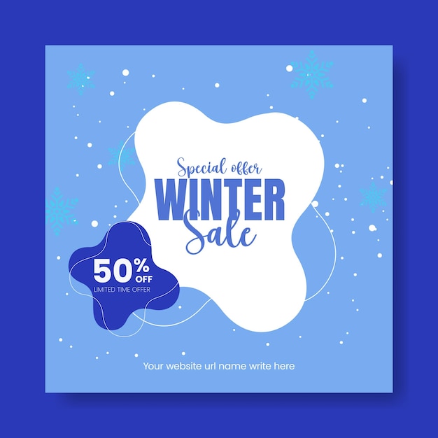 Venta de invierno en redes sociales e Instagram con plantilla de anuncio de banner con fondo de invierno de nieve moderno