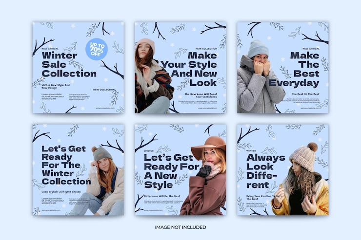 Vector venta de invierno de redes sociales y plantillas de paquete de publicaciones de instagram