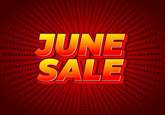 Venta de junio Efecto de texto en estilo tridimensional con colores llamativos