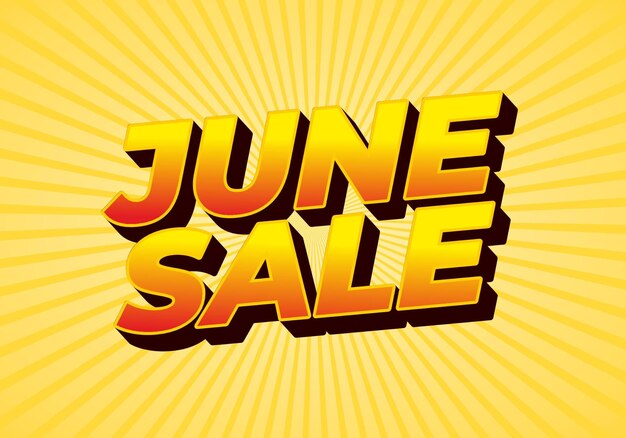 Venta de junio Efecto de texto en estilo tridimensional con colores llamativos