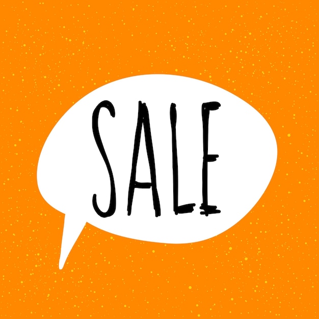 Venta. Letras manuscritas aisladas en naranja. Doodle bosquejo de cotización cerrada hecha a mano para tarjeta de diseño, camiseta, libro, pancarta, póster, taller, tienda