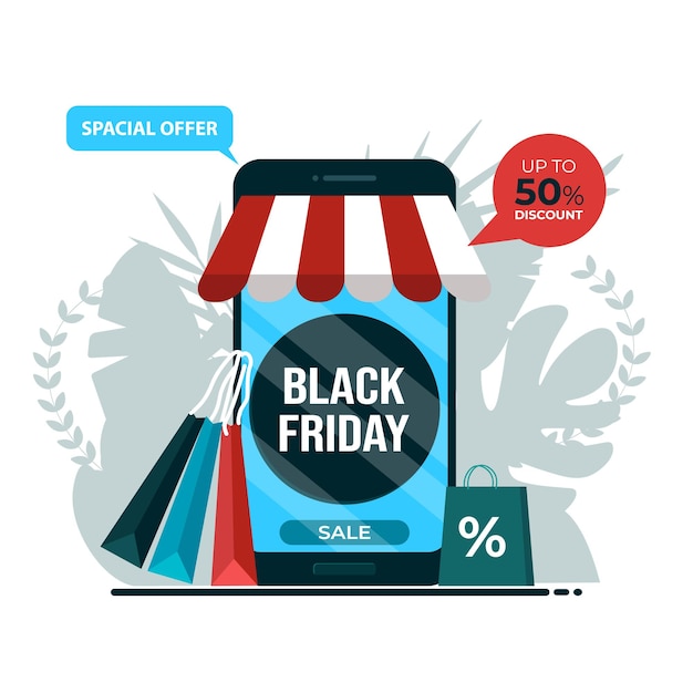 Venta en línea del Viernes NegroElementos geométricos para una venta en tienda promoción en línea o publicación en redes sociales