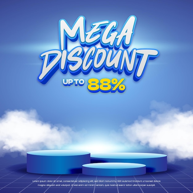 Venta de Mega Descuento Editable Premium Texto dinámico Pantalla de exhibición de gradiente azul estandarte cuadrado del podio