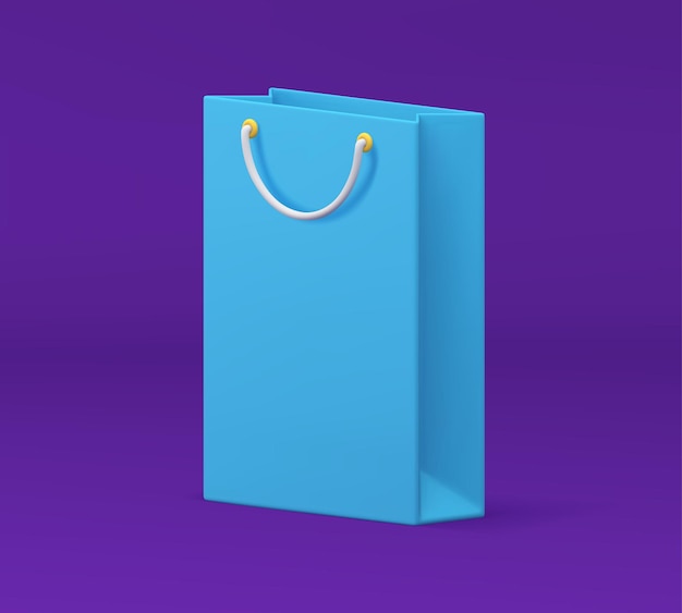 Venta de mercancías de tiendas de descuento bolsa de compras de papel 3D paquete azul vector realista