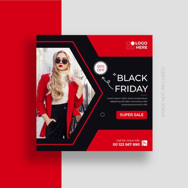 Vector venta de moda de banner de publicación de redes sociales de black friday y plantilla de diseño de publicación de instagram