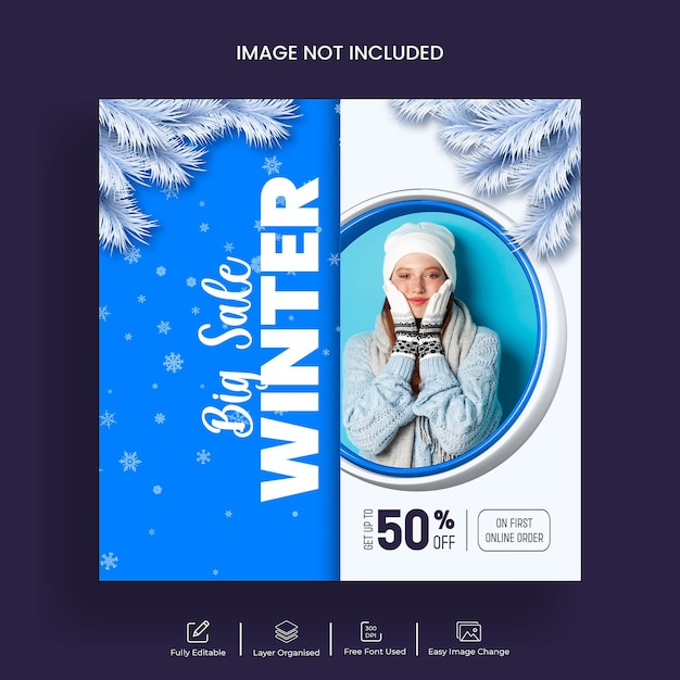 Vector venta de moda de invierno publicación de instagram y publicaciones en redes sociales paquete de banner plantilla de estilo 3d creativo