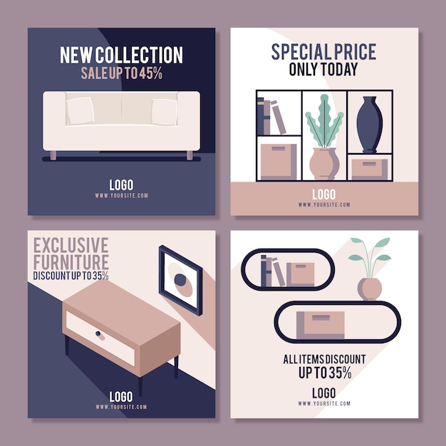 Vector venta de muebles colección de publicaciones de instagram