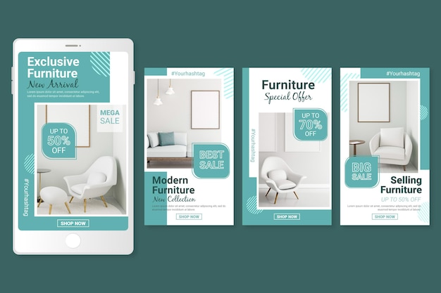 Vector venta de muebles historias de instagram