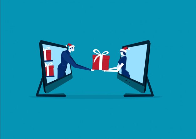 Venta de Navidad y año nuevo en la ilustración de la computadora portátil