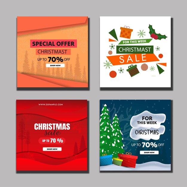 venta de navidad banner cuadrado en el fondo para las redes sociales colección de publicaciones plantilla de navidad