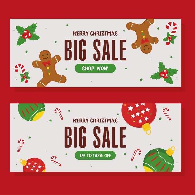 Venta de Navidad con diseño de esferas y pan de jengibre, tema de oferta navideña.