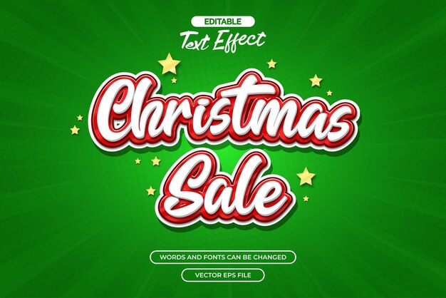 Venta de Navidad efecto de texto editable con decoración de estrellas