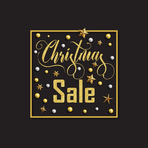 Venta de Navidad inscripción con lentejuelas doradas.