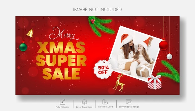 Venta de Navidad Oferta horizontal banner año nuevo y Navidad banner de redes sociales fondo de anuncio