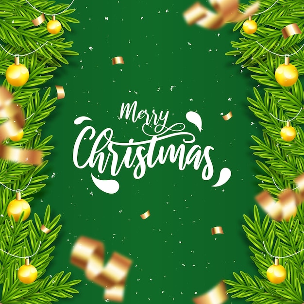 Venta de Navidad realista con decoración verde y dorada.