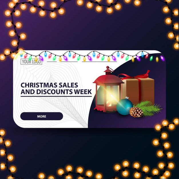 Venta de navidad y semana de descuento, banner web moderno horizontal