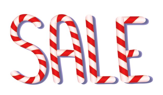 VENTA DE NAVIDAD vector, bastón de caramelo tipográfico