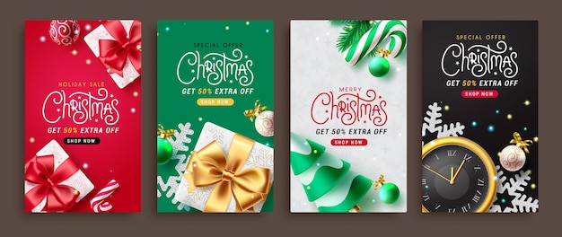 Venta de Navidad vector set diseño de carteles Venta de vacaciones de Navidad con texto de oferta especial