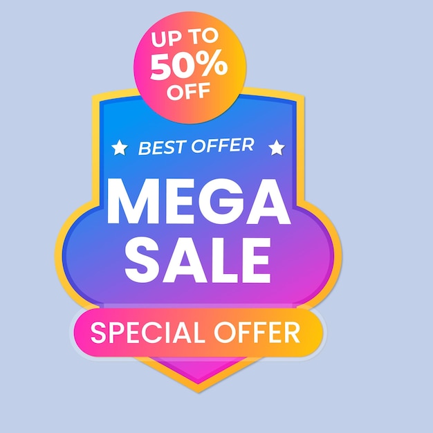Venta de ofertas especiales y descuento de 50 ofertas Estampa de pegatina de color Diseño vectorial en fondo blanco