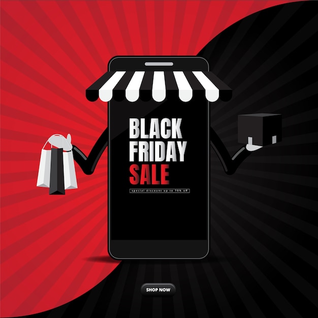 Vector venta online de black friday con smartphone shopping