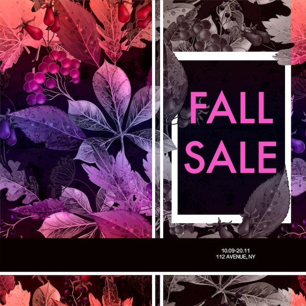 Venta de otoño de cartel con hojas y bayas vector