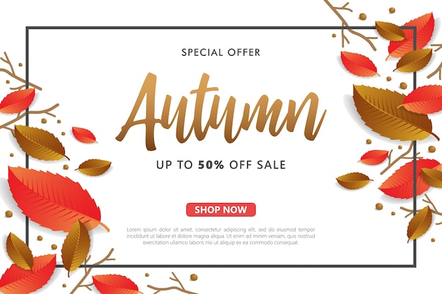 Venta de otoño con fondo de rama y hoja