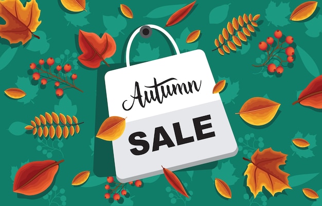 Venta de otoño hojas de otoño compras promoción tarjeta etiqueta banner