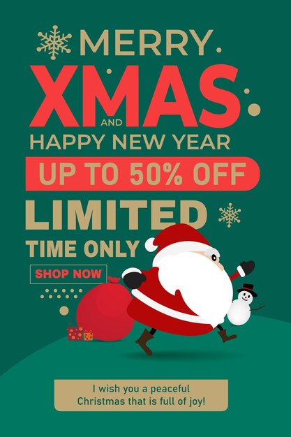 Venta de pancartas navideñas con Papá Noel y 50 de descuento en la promoción