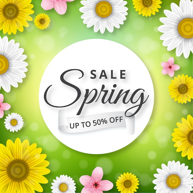 Venta de primavera colorida al estilo del papel