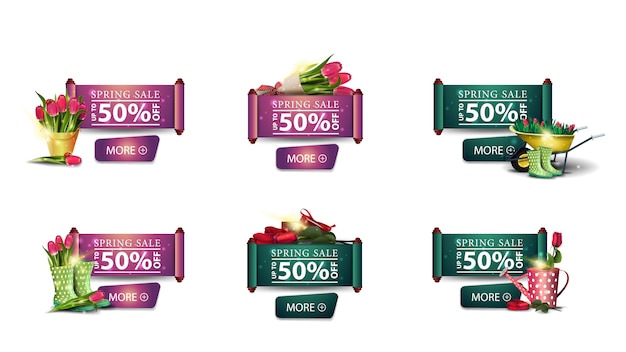 Venta de primavera, conjunto de banners de descuento con primavera