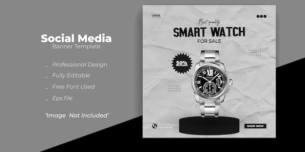 Venta de productos de marca de relojes inteligentes redes sociales diseño de plantilla de banner de publicación cuadrada