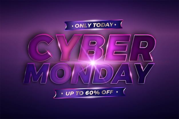 Venta de promoción de banner de moda Cyber Monday con metal realista rosa púrpura