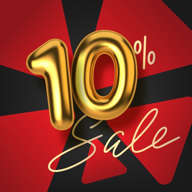 venta de promoción de descuento hecha de texto dorado 3d realista