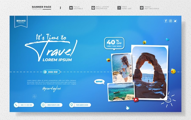 Venta de promoción de plantilla de banner de tiempo para viajar