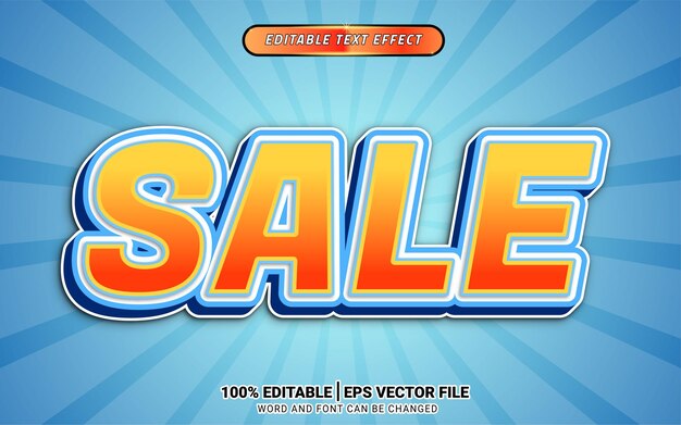 Venta promoción publicitaria amarilla diseño de efecto de texto vectorial 3d