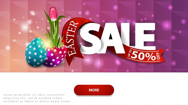 Venta de Semana Santa, descuento banner horizontal con botón rosa.