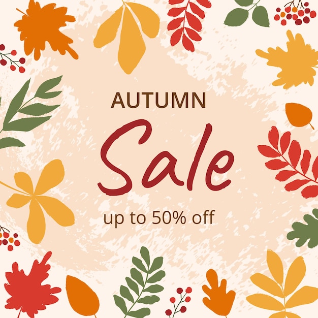 Venta de tarjetas de otoño con fondo texturizado tipografía hojas de arce rowan castaño y bayas