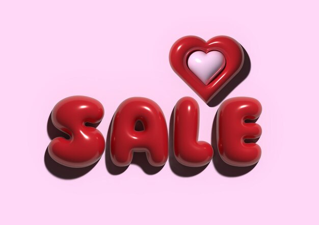 Venta de texto rojo en 3D con icono de corazón