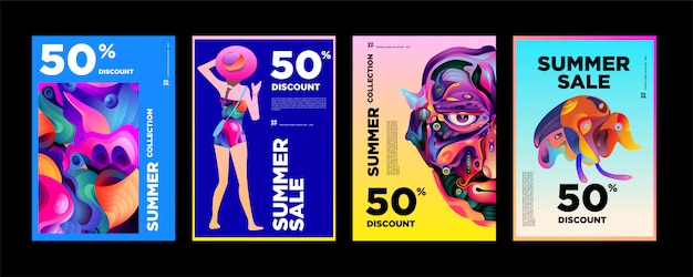 Vector venta de verano 50% descuento plantilla de diseño de cartel