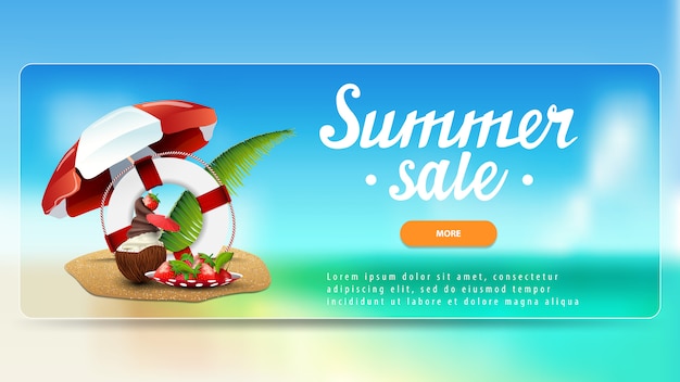 Venta de verano, banner de descuento con botón.