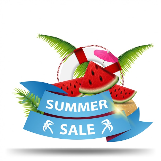 Venta de verano, banner web creativo con cinta.