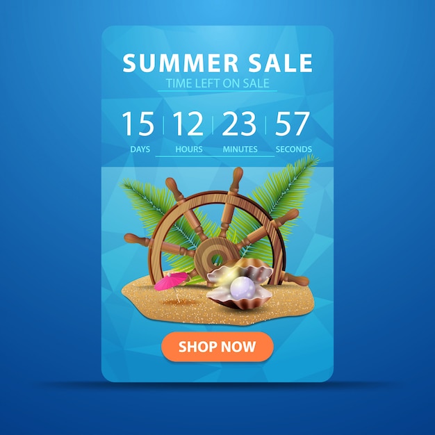 Vector venta de verano, banner web de descuento vertical para su sitio web con el temporizador de acción