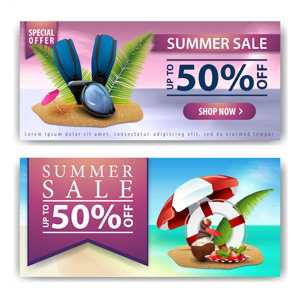 Venta de verano, dos banners de descuento horizontal para su negocio.