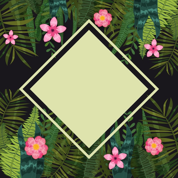 Vector venta de verano moda tropical hojas y flores. diseño. plantilla de fondo de plantas exóticas y flores de hibisco