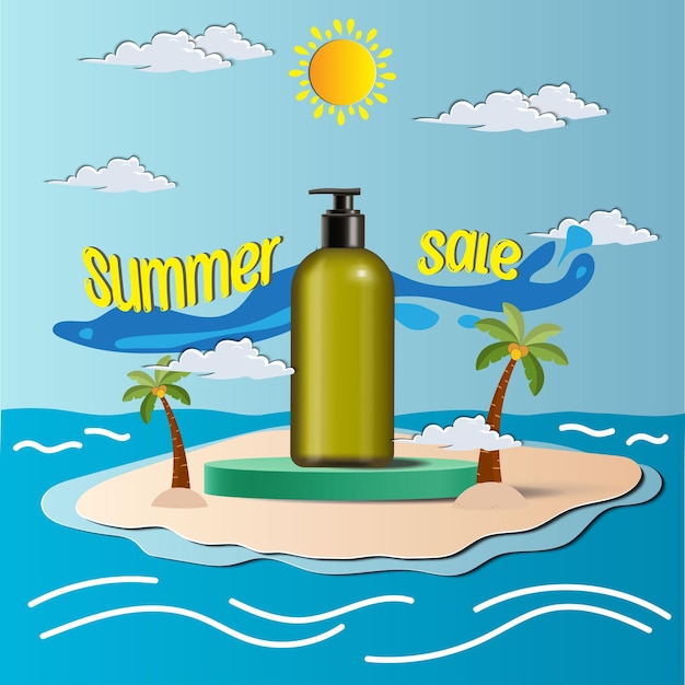 Venta de verano mostrar podio 3d para maqueta y fondo Vector 3D Ilustración y estilo de recorte de papel
