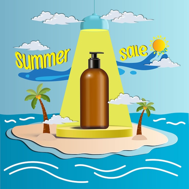 Venta de verano mostrar podio 3d para maqueta y fondo Vector 3D Ilustración y estilo de recorte de papel