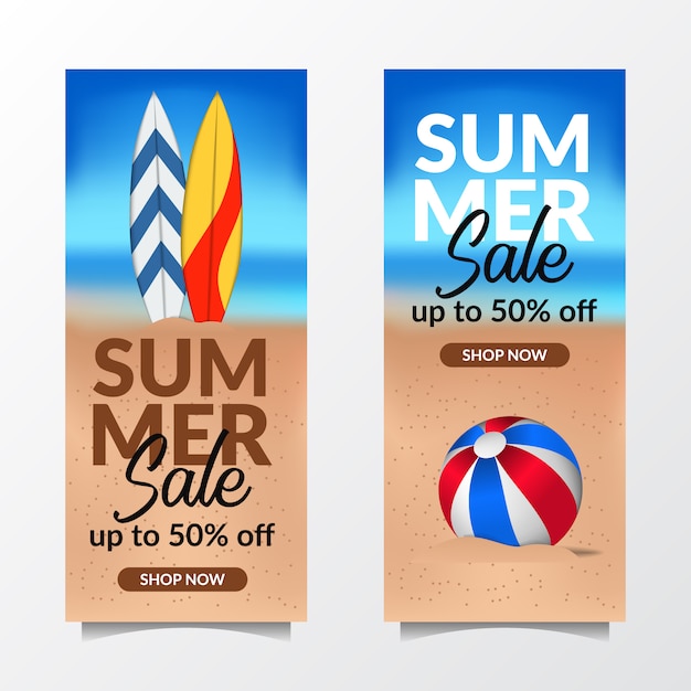 Vector venta de verano oferta banner playa