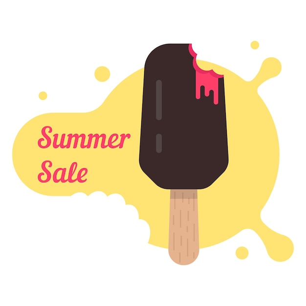 Venta de verano con paleta. concepto de paletas de helado de crema, helado, dulzura de verano, postre de frutas de playa, ganga. aislado sobre fondo blanco. Ilustración de vector de diseño de logotipo moderno de tendencia de estilo plano